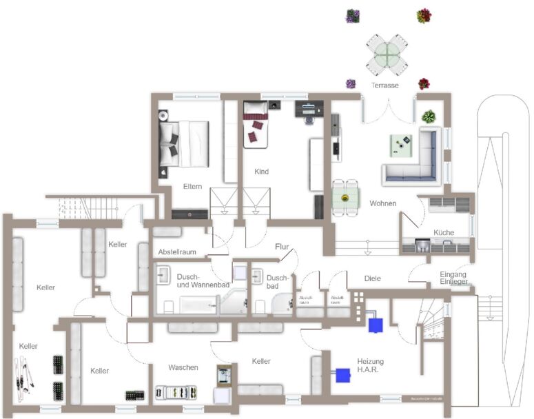 Grundriss Kellergeschoss + Einlieger